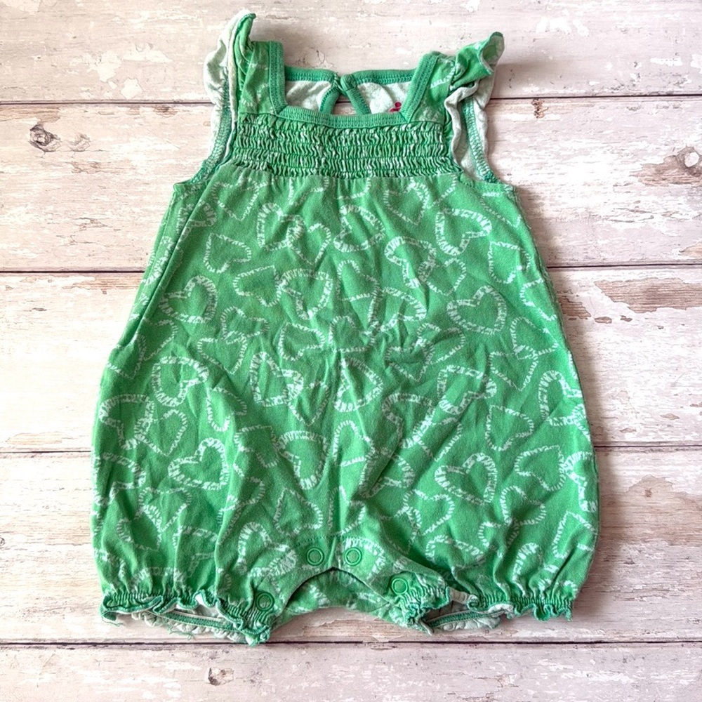 Baby Girl 9m Green Summer Romper One Piece Circo Hearts Print 100% Cotton
